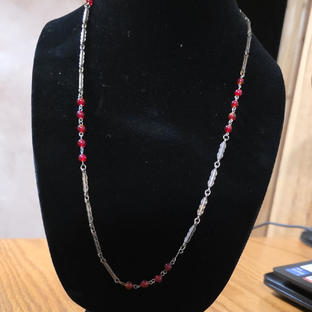 Elegant Red and Silver Necklace